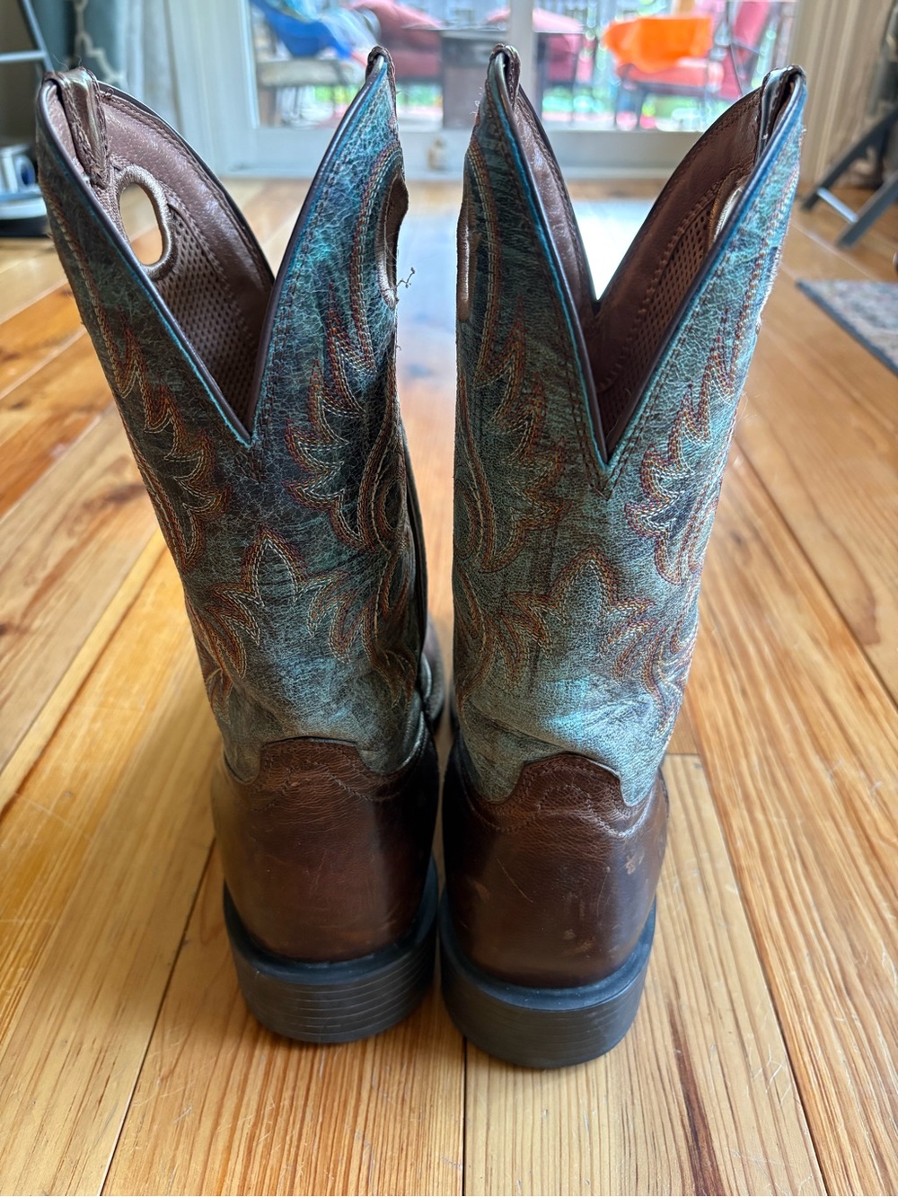 Ariat Brown Leather Western Boots with Teal Embroidered Shaft - Picture 5 of 6